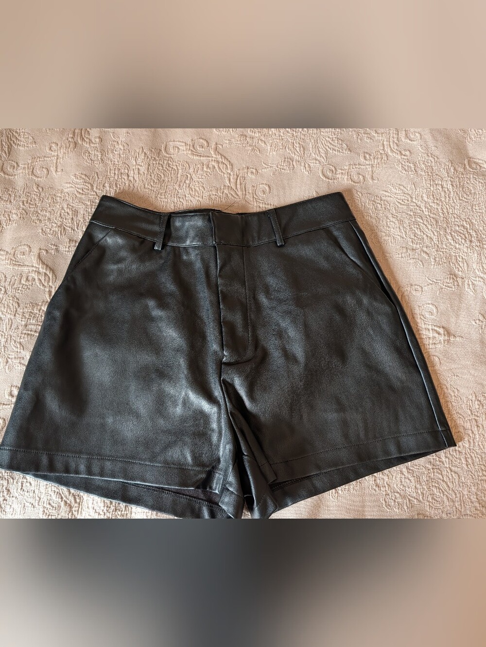 Fashion Nova Black Faux Leather High-Waist Dress Shorts